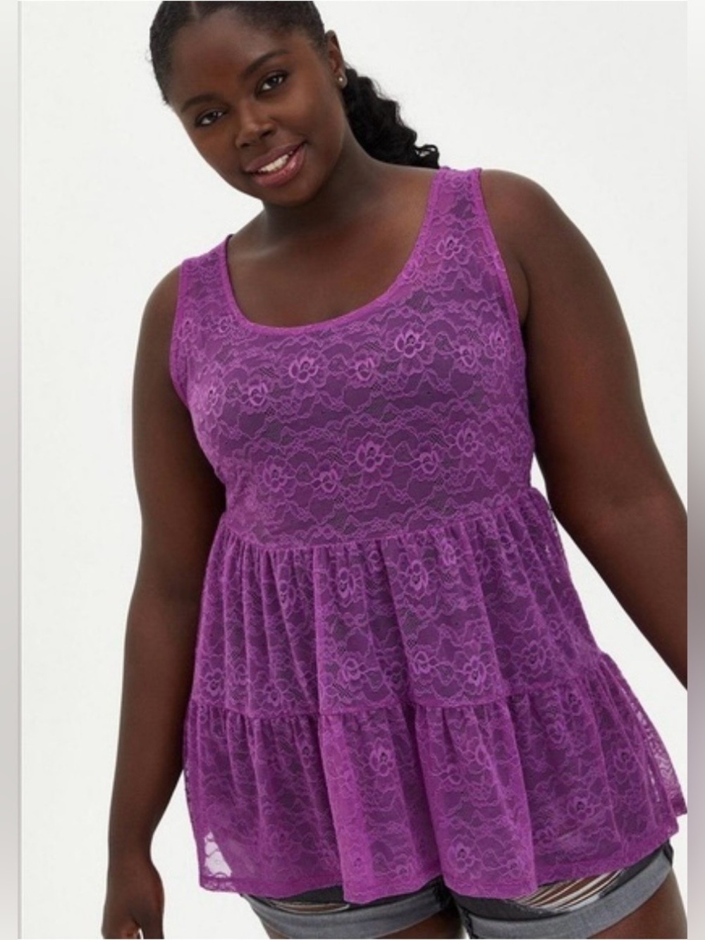 Torrid lavender purple tiered lace babydoll tunic
